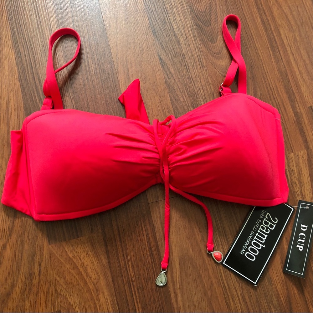 2Bamboo Bikini Bandeau Swim Swimsuit Top Size 34D - 36D Pink New